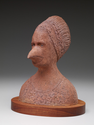 WOMAN WITH A CHICKEN MASK  by norman holen