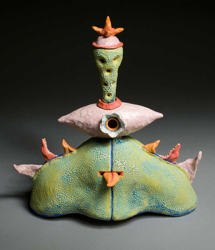 LUNAR DEMON WITH ORANGE TROUBLE PARTS by susan feigenbaum